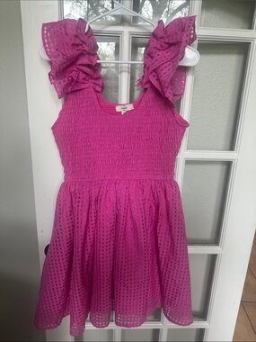 entro Magenta Eyelet Ruffle-Sleeve Mini Dress